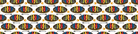 Grilled Sardines Fish Seamless Vector Border Pattern. Traditional BBQ Motif. Lisbon St Anthony...