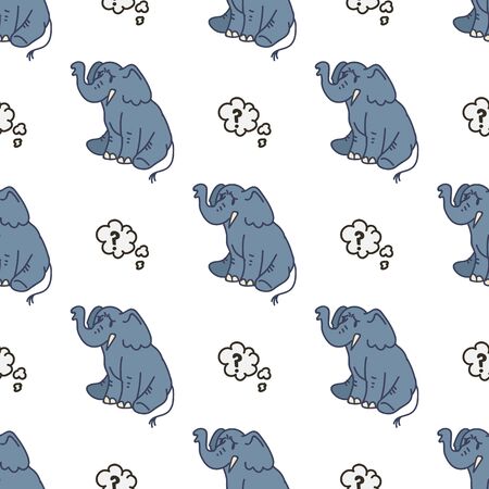Cute Elephant Memory Cartoon Seamless Vector Pattern. Hand Drawn African Animal Tile. All Over Print For Wildlife Blog, Safari, Trunk, Tusk, Mammal Graphic. Speech Bubble Kids Illustration.のイラスト素材