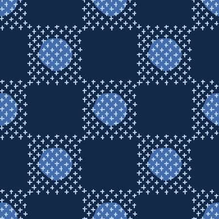 Embroidery Boro Patch Kantha Vector Pattern. Asian Needlework Seamless Background Indigo Blue Style.のイラスト素材