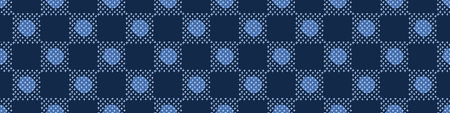 Embroidery Border Boro Fabric Circle. Sashiko Kantha Vector Pattern. Needlework Seamless Banner...