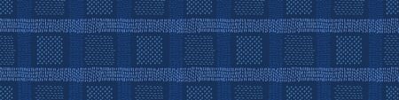 Dark Blue Denim Linen Vector Border Pattern. Heathered Marl Quilt Patchwork Effect. Woven Indigo Space Dyed Texture Banner Trim. Fabric Textile Background bordure Edging. Cotton Washi Tapeのイラスト素材