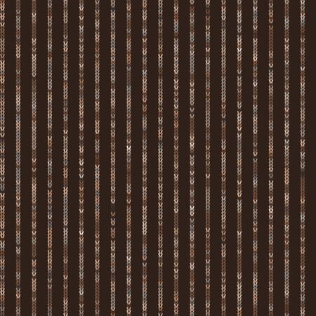 Dark Brown Knit Stitch Stripe Texture Background. Seamless Pattern in Multicolor Variegated Dye. Knitting Craft Background. Hand Drawn Winter Stitch Effect All Over Print. Vector Repeat .のイラスト素材