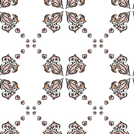 Hand Drawn Indiennne Fleur de Lis Motif Seamless Pattern.のイラスト素材