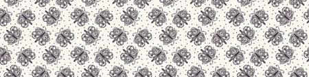 Hand Drawn Doodle Butterfly Motif Seamless Border Pattern.