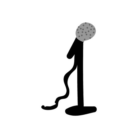 Hand Drawn Simple Microphone on Stand. Concept of Entertainment Media. Icon Motif for Club Pictogram Graphic. Music, Mic, Voice, Pop, Announcement, Bujo Illustration. . のイラスト素材