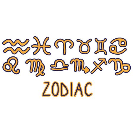 Star sign zodiac symbol set clip art. Mystic esoteric astrological sign. Magic horoscope illustration doodle in flat color. Isolated spirituality vector.のイラスト素材