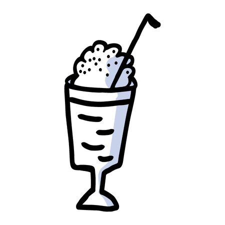 Cute American milkshake clipart. Hand drawn creamy blended dairy drink. Fresh summer smoothie lineart in flat color. monochrome isolated vanilla, straw.のイラスト素材