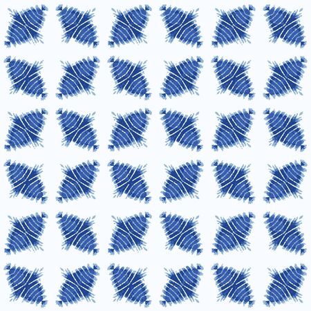 Shibori Tie Dye Effect Diamond Background. Seamless Pattern Abstract Textile Swatch in Bleach Style Dyed Indigo Blue.のイラスト素材