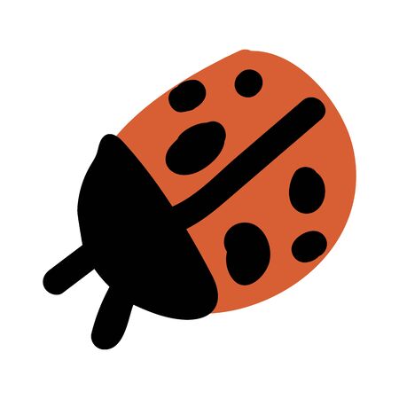 Cute simple ladybug doodle clipart. Hand drawn red spotted insect. Flat color naive entomology beetle illustration. Isolated eco, bug, spot, dot. のイラスト素材