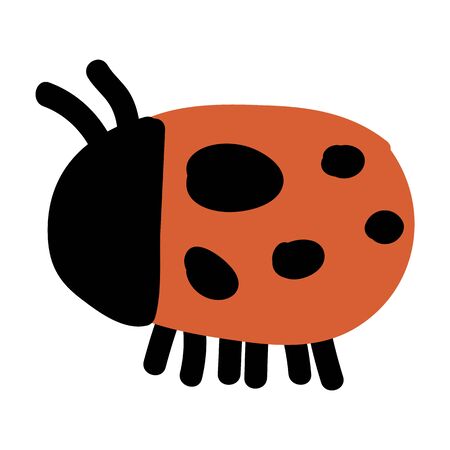Cute simple naive ladybug doodle clipart. Hand drawn red spotted insect. Flat color entomology beetle illustration. Isolated eco, bug, animal, spot, dot. のイラスト素材