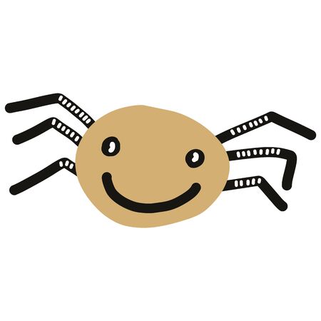 Kawaii doodle spider clipart. Hand drawn naive creepy spiderweb. Scary halloween tarantula cute illustration in flat color. Isolated web, widow, poisonous, arthropod.のイラスト素材