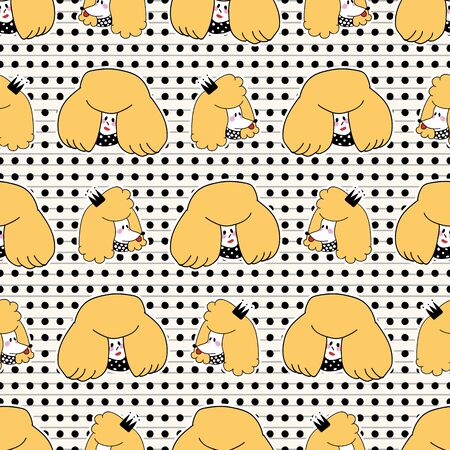 Cute girl with kawaii poodle puppy dog seamless vector pattern. Japanese style cartoon smiling animal and happy woman person background. Adorable girly hand drawn sketch of doggies.のイラスト素材