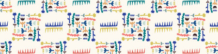 Abstract Cut Out Shapes Border Pattern Seamless Background, Hand Drawn Matisse Style Collage Graphic...