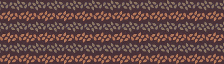 Watercolor Leaf Stripe Motif Banner Background. Seamless Border Pattern Orange on Dark Brown....