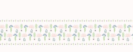 Paper Cut Out VectorFlower Shapes Border Pattern. Seamless Summer Spring Banner Background. Hand Drawn Style Collage Illustration for Modern Fashion Trim. Feminine Exotic Floral Ribbon Edging.のイラスト素材