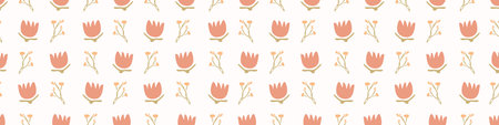 Stemmed Daisy Wildflower Motif Banner Background. Naive Margerite Flower Seamless Border Pattern....
