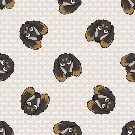 Hand drawn cute puppy saluki breed dog face seamless vector pattern. Purebred pedigree domestic dog on paw background. Dog lover pet all over print. Kennel pooch.のイラスト素材