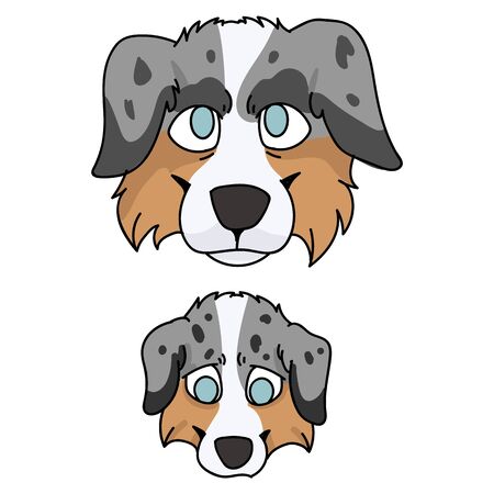 Cute cartoon australian shepherd dog and puppy face clipart. kennel breed for dog lovers. Purebred domestic for pet parlor illustration mascot.のイラスト素材