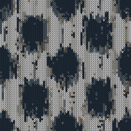 Dark tweed knit stitch effect texture. Masculine dark polka dot seamless melang pattern. Hand knitting sweater material. Close up fabric textile craft background. Homespun allover print.のイラスト素材