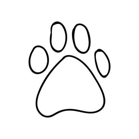 Cute cartoon monochrome dog paw print lineart vector clipart. Wildlife animal foot print for puppy lovers. Stylized fun kids nature trail. Illustration mark. Isolated claw walking print.のイラスト素材
