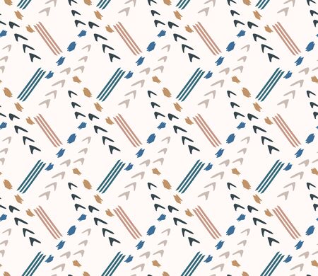 Hand drawn whimsical scribble lines seamless pattern. Vector painterly textured organic arrow doodle marks background. Playful gender neutral abstract geometric sketchy repeat. Ethnic all over print.のイラスト素材