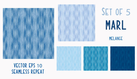 Dyed Denim Blue Marl Variegated Heather Texture Background. Vertical Blended Line Seamless Pattern....