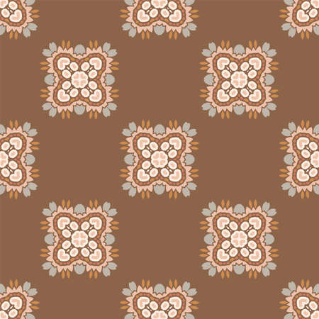 Seamless background folk art flower gender neutral baby pattern. Simple whimsical minimal earthy 2 tone color. Kids nursery wallpaper or boho floral nature fashion all over printのイラスト素材