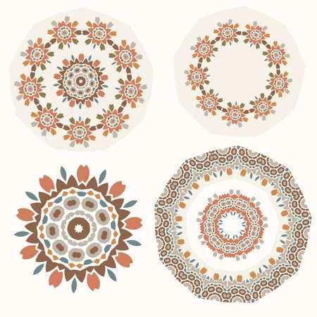Boho floral design element clipart. Isolated decorative hand drawn flower doodle. Gender neutral earthy colors. Set of 4のイラスト素材