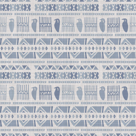 Seamless french farmhouse linen summer block print background. Provence blue gray linen rustic...
