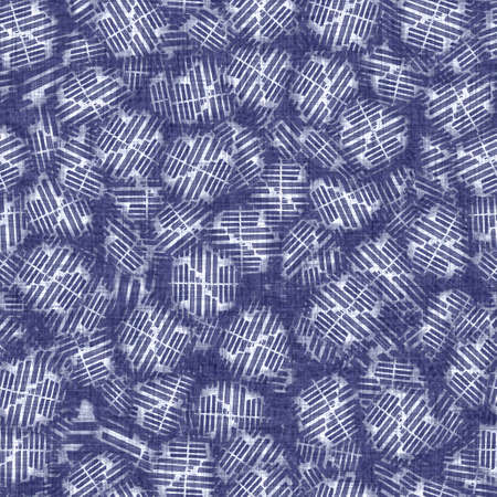 Seamless indigo doodle dot texture. Blue woven boro cotton dyed effect background. Japanese repeat batik resist wash pattern. Distressed dotted dye spot. Asian all over cloth print.の写真素材