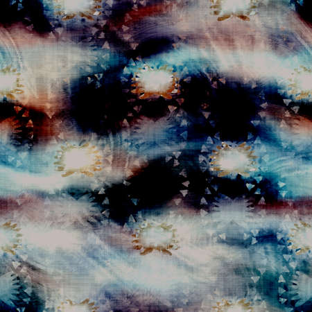 Blurry watercolor glitch artistic damask texture background. Irregular bleeding tie dye seamless pattern. Ombre distorted boho batik all over print. Variegated ornate moody dark wet effect.の写真素材