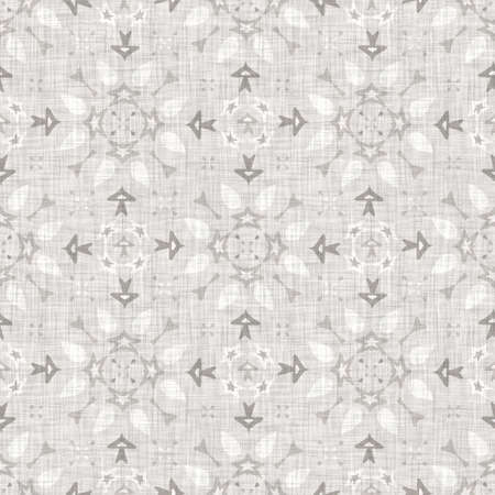 Natural gray french woven linen damask texture background. Old ecru flax wave motif seamless pattern. Organic farmhouse country weave fabric for wallpaper.の写真素材