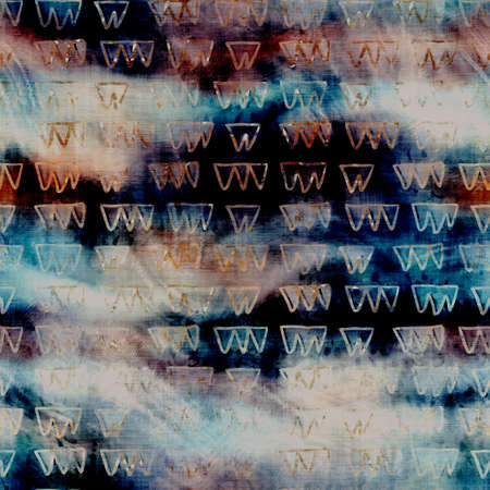 Blurry watercolor glitch artistic motif texture background. Irregular bleeding tie dye seamless pattern. Ombre distorted boho batik all over print. Variegated trendy moody dark wet effect.の写真素材