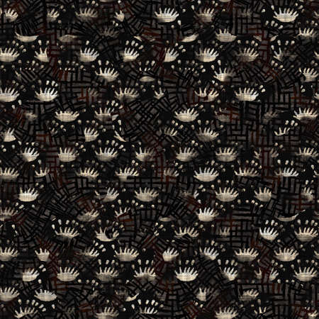 Seamless floral sepia grunge print texture background. Worn mottled flower bloom pattern textile fabric. Grunge rough blur linen all over printの写真素材