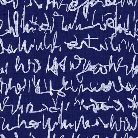 Seamless indigo block print texture. Navy blue woven cotton dyed effect background. Japanese repeat batik resist motif pattern. Asian fusion all over textile blur cloth print.の写真素材