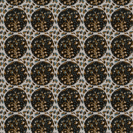 Seamless dark dotty linen background. Moody dye wash circle texture. Mid century 50s soft furnishing...