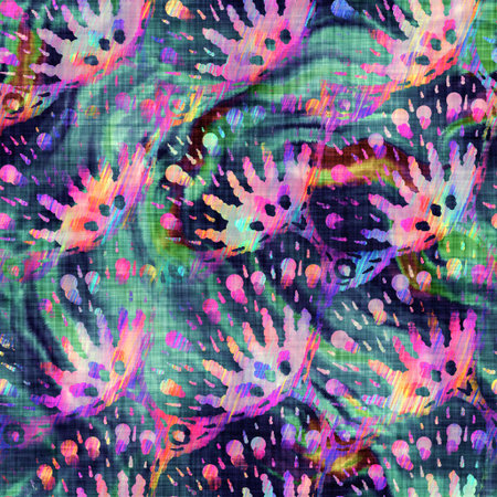 Blurry rainbow glitch artistic floral texture background. Irregular bleeding  tie dye seamless...