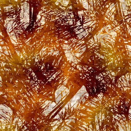 Seamless modern sepia brown flower blockprint print. Grunge watercolor texture floral background. Worn mottled washed out pattern textile fabric. Painterly blur linen fall all over printの写真素材