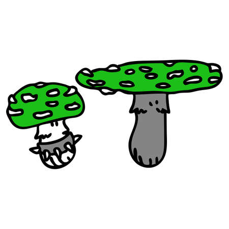 Punk rock fly agaric mushroom vector illustration. Simple alternative sticker clipart. Kids emo rocker cute hand drawn fungi. Cartoon grungy tattoo with attitude motif.のイラスト素材