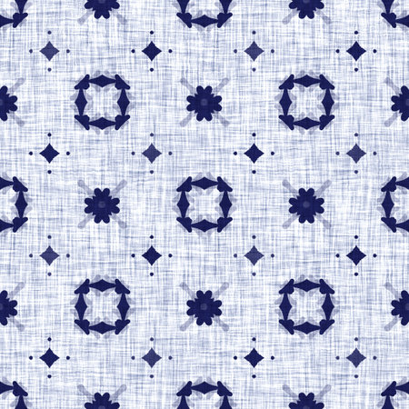 Seamless indigo damask texture. Navy blue woven ornate cotton dyed effect background. Japanese...