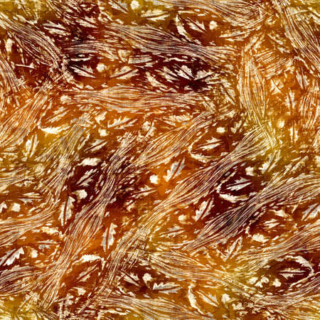 Seamless modern sepia brown blockprint collage print. Grunge  texture background. Worn mottled washed out pattern textile fabric. Painterly blur linen all over printの写真素材