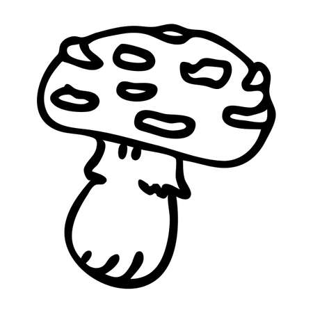 Punk rock fly agaric mushroom monochrome lineart vector illustration. Simple alternative sticker clipart. Kids emo rocker cute hand drawn fungi. Cartoon grungy tattoo with attitude motif.のイラスト素材