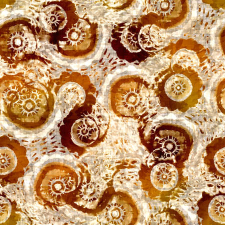 Seamless modern sepia brown blockprint collage print. Grunge watercolor texture background. Worn mottled washed out pattern textile fabric. Painterly blur linen all over printの写真素材