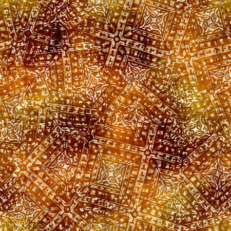 Seamless modern sepia brown blockprint collage print. Grunge watercolor texture background. Worn...