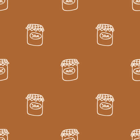 Seamless background kitchen jam jar gender neutral pattern. Whimsical minimal earthy 2 tone color. Kids nursery wallpaper or boho cartoon bug fashion all over print.のイラスト素材