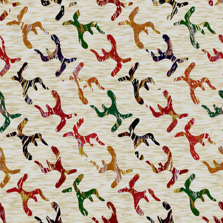 Seamless sepia grunge geometric print texture background. Distressed fabric pattern textile material. Grunge rough blur geo linen all over printの写真素材