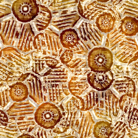 Seamless modern sepia brown blockprint collage print. Grunge watercolor texture background. Worn mottled washed out pattern textile fabric. Painterly blur linen all over printの写真素材