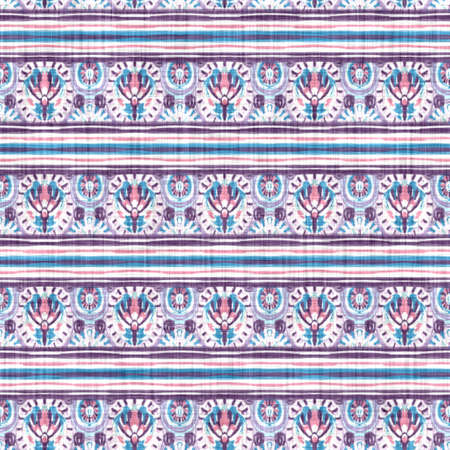 Seamless folklore india block print stripe background. Arabesque ethnic soft furnishing fabric style. Soft painterly decorative pattern textile. Painterly blur striped linen raster all over printの写真素材