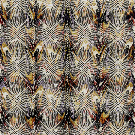 Seamless sepia grunge geometric print texture background. Distressed fabric pattern textile material. Grunge rough blur geo linen all over printの写真素材