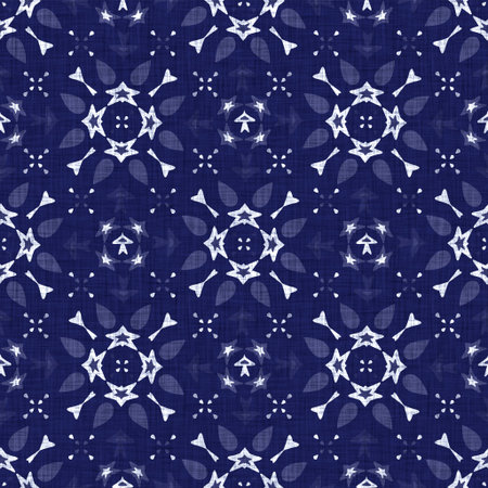 Seamless indigo damask texture. Navy blue woven ornate cotton dyed effect background. Japanese...